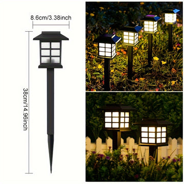 12-Pack LED Luces Solares para Jardín, Linternas de Estilo Plástico para Caminos, Batería de Níquel de 300 mAh, Antorchas de Estaca de Fácil Instalación para Pasarelas, Decoración de Jardines y Comunidades - Luz Blanca y Cálida