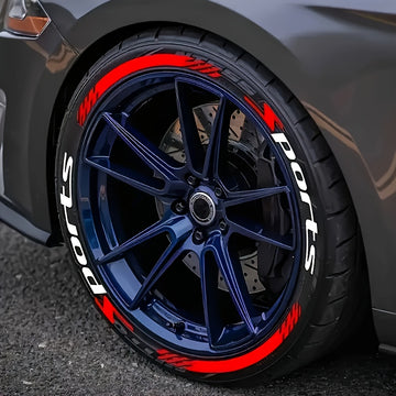 16 calcomanías para ruedas de autos deportivos - PVC resistente al agua, calcomanías de letras duraderas, decoración para llantas, adhesivos para autos, diseño en negro y rojo con texto "SPORTS", compatible con superficies de metal y plástico, accesorios