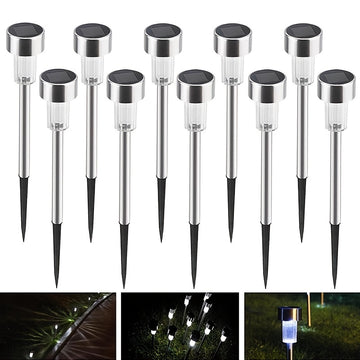 10 luces solares para caminos, con base de acero inoxidable y pantalla de vidrio esmerilado, iluminación exterior eficiente para jardín y patio, luces solares para exteriores
