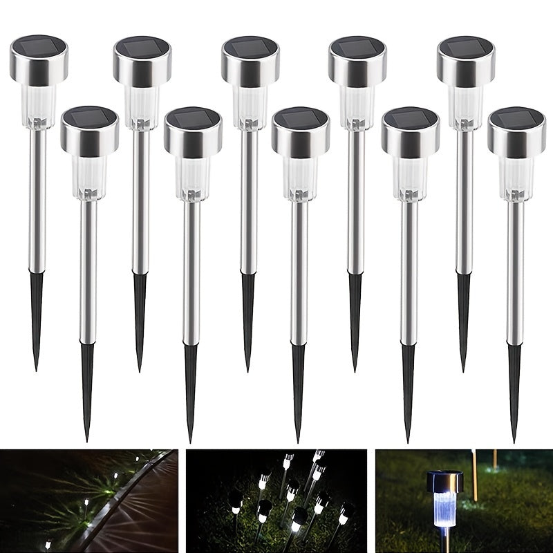 10 luces solares para caminos, con base de acero inoxidable y pantalla de vidrio esmerilado, iluminación exterior eficiente para jardín y patio, luces solares para exteriores