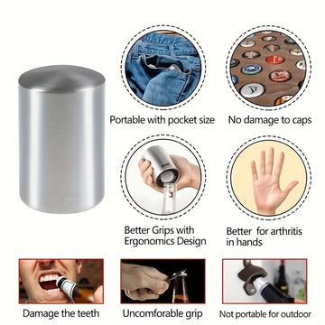 Abrebotellas magnético de acero inoxidable, abridor de tapas a presión, automático con sistema push-pull, ideal para hoteles, cenas familiares, bares y restaurantes (1 unidad)