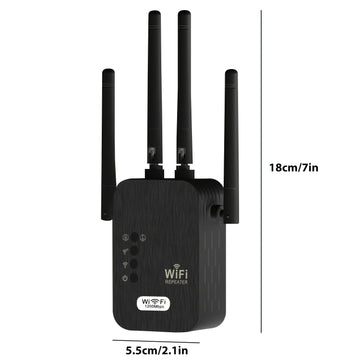 OURLIFE Amplificador y Extensor Wi-Fi, Doble Banda 2.4G/5G con Configuración de Un Toque, Antenas Externas, Extensión WiFi para Hogar/Ocio, Compatible con Smartphones, Tabletas, Portátiles - , Mejora Internet en Casa, Diseño Compacto, Carcasa de Plástico