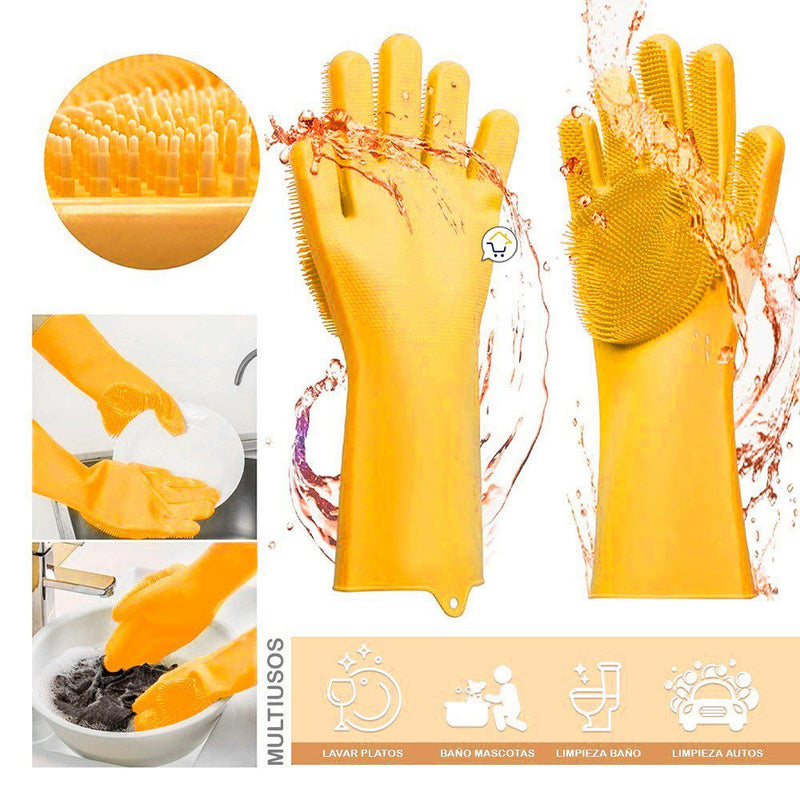 Guantes Silicona Multiusos Lava Vajilla Platos Baño Mascotas HD4838