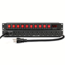 Secuenciador de potencia profesional para audio 1U DEPUSHENG - Controlador digital de alimentación para rack con 10 salidas, pantalla de voltaje, protector contra sobretensiones, 1500W máx., 110V-130V, enchufe estadounidense, material de aleación