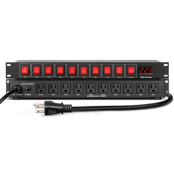 Secuenciador de potencia profesional para audio 1U DEPUSHENG - Controlador digital de alimentación para rack con 10 salidas, pantalla de voltaje, protector contra sobretensiones, 1500W máx., 110V-130V, enchufe estadounidense, material de aleación
