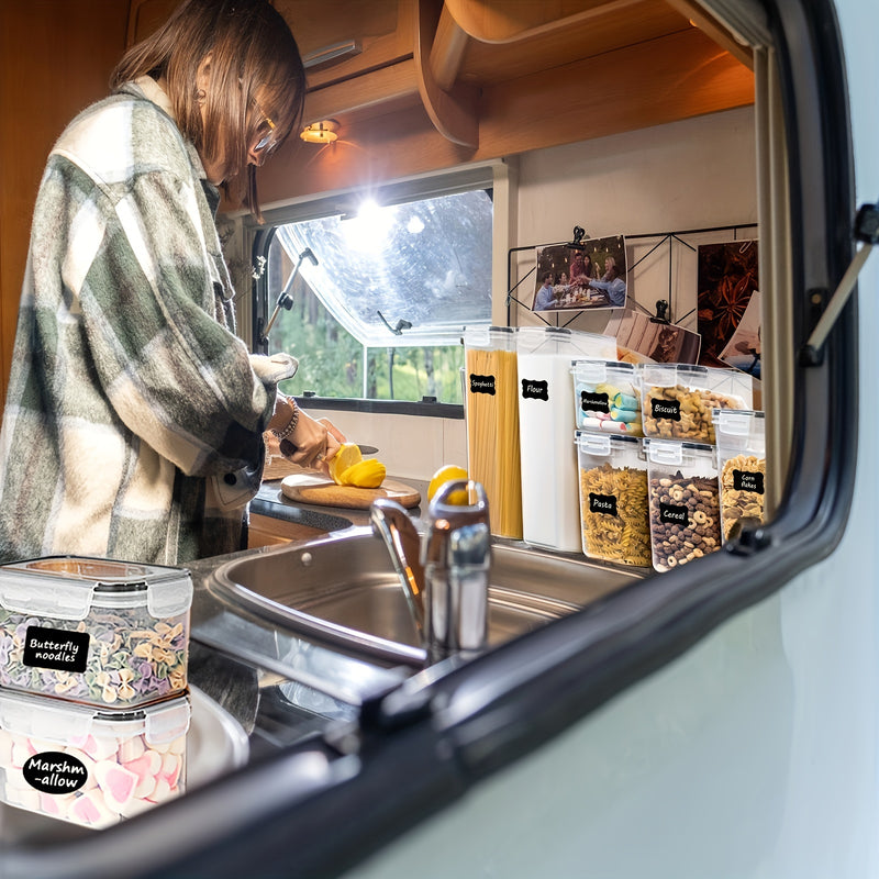 6 piezas de contenedores de almacenamiento de alimentos herméticos, libres de BPA, material PP no cargado, ideales para cereales, harina, pasta, con etiquetas para la organización de la cocina, para esenciales de RV