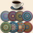 Juego de 8 Posavasos de Madera con Diseño Mandala, Esenciales para Reuniones Festivas, Ideales para Bares, Oficinas y Hogar, Tamaño 10 cm x 10 cm