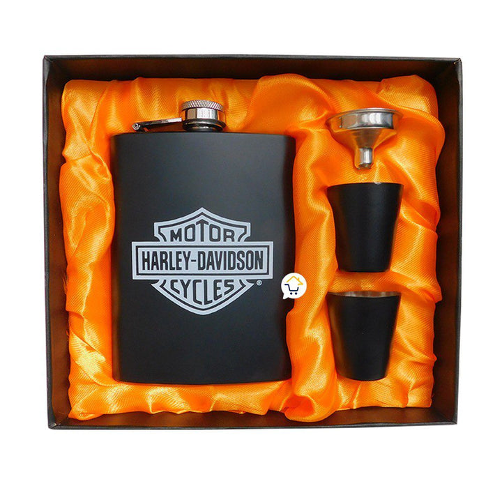 Licorera Whiskera Harley Davidson 8 Oz Acero Inoxidable 2 Copas MJ-088