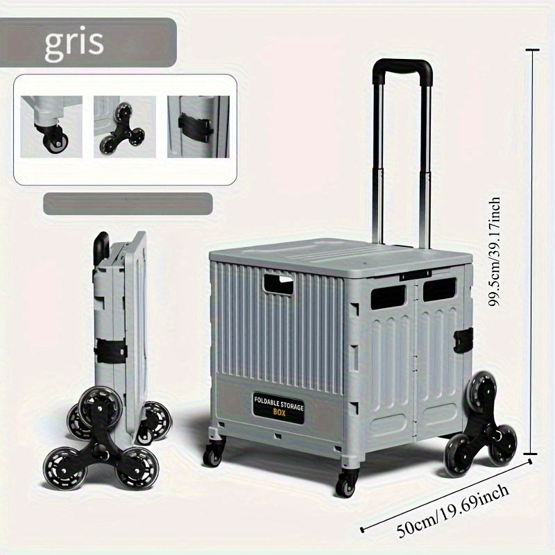 1pc Carrito de compras plegable portátil, carrito ligero plegable para supermercado, tienda de comestibles, campamento al aire libre, picnic, carrito de tracción manual, no necesita electricidad, material de plástico duradero