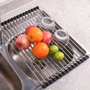 1 unidad de rejilla de drenaje plegable de acero inoxidable, rejilla de filtro de agua, persiana enrollable de fregadero, tazón y palillos, estantería para frutas y verduras, estantería de cocina, rejilla de drenaje plegable, gadgets de cocina, utensilio