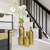 3 modernos jarrones de suelo de metal decorativos de lujo dorado con un toque de alta gama adecuados para flores artificiales en el hogar, hotel y oficina.