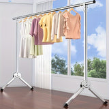 Perchero de Acero Inoxidable Independiente - Colgador Plegable con Altura Ajustable y Ruedas Bloqueables, Estante Resistente para Lavandería en Interiores y Balcón, Secado de Ropa