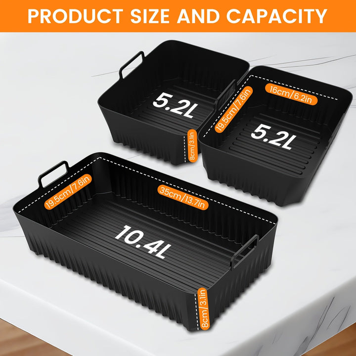 3 piezas de bandejas de horno de silicona de gran capacidad, reutilizables, compatibles con Ninja AF500, accesorios para freír en la cocina y restaurantes, material antiadherente.