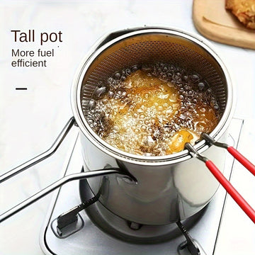 Freidora de Acero Inoxidable con Rejilla Filtro - Diseño Compacto, Duradero y Fácil de Limpiar, Cesta Pequeña en Acero Inoxidable, Accesorio para Filetear Pescado al Estilo Japonés, Ideal para Restaurantes, Cafeterías, Pollerías y Uso Doméstico