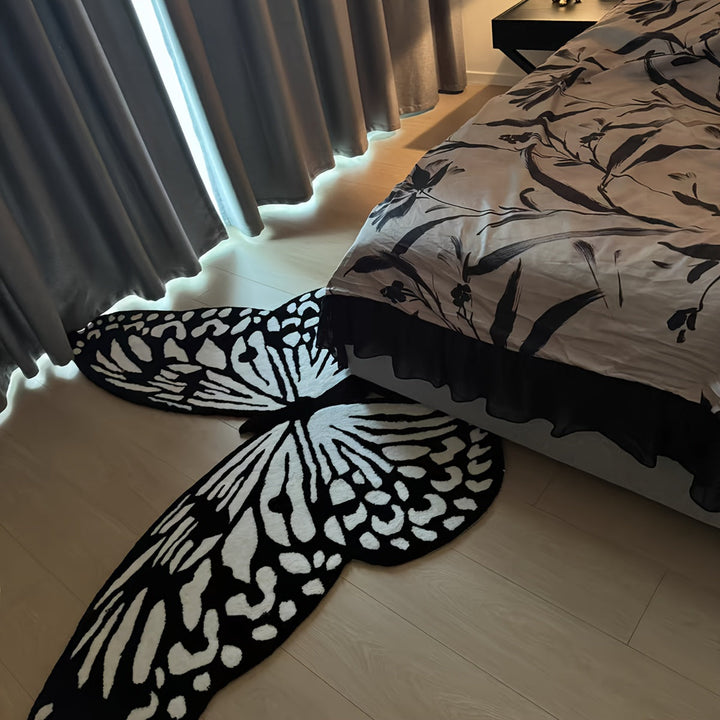 Alfombra de área tejida en forma de mariposa - Alfombra de área de poliéster antideslizante, ligera y lavable con respaldo de goma - Solo lavado a mano, forma irregular - Ideal para sala de estar, dormitorio, cocina, baño, lavadero, pasillos, salas de ju