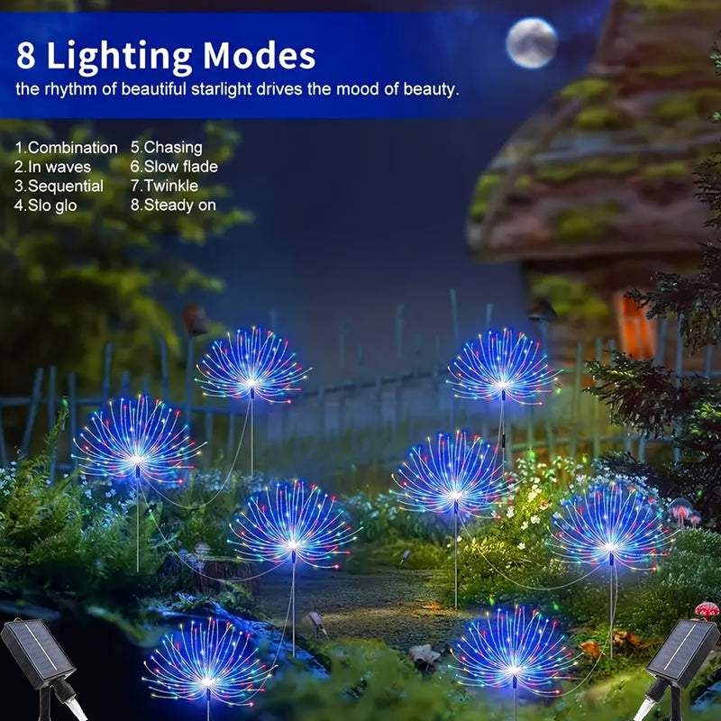 4/ 1 Paquete de Luces Solares para Jardín con Efecto Fuegos Artificiales, IP65 Impermeables, Decoración DIY Solar con 8 Modos, para Caminos y Fiestas