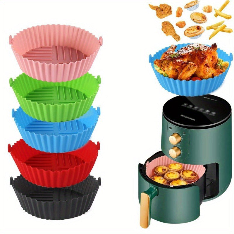 1 pieza de funda de silicona reutilizable para freidor de aire - No inflamable, fácil de limpiar, perfecta para pollo, papas fritas y más, compatible con hornos y microondas, esencial para la cocina para hornear y cocinar, accesorios para freidor de aire