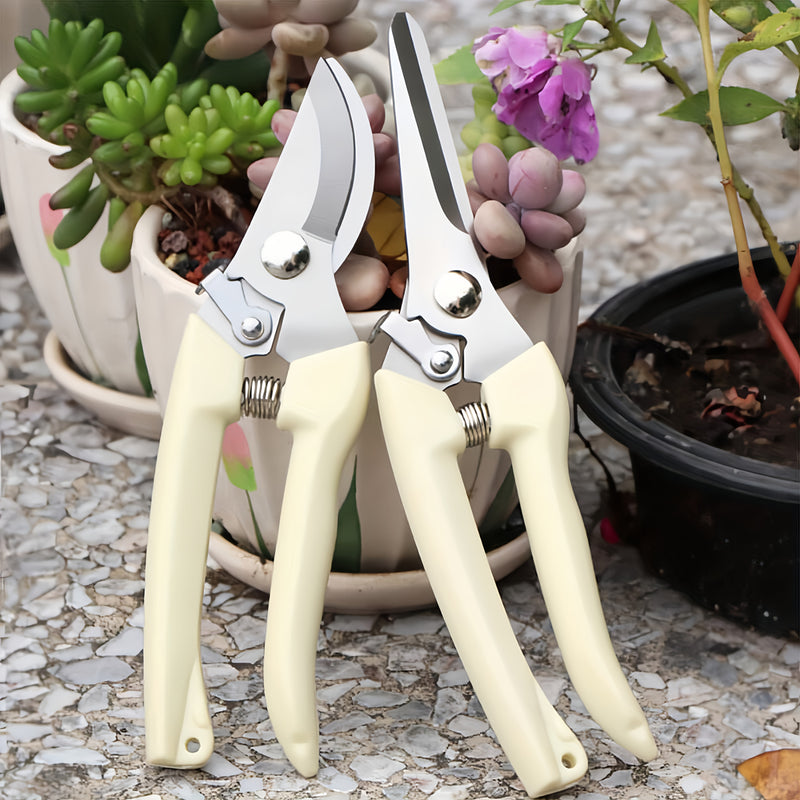 Tijeras de poda de acero inoxidable de primera calidad con mango blanco ergonómico - Cuchillas afiladas y duraderas para bonsái, huerta y jardinería general - Perfectas para recortes precisos y moldeado, herramientas de jardinería | Mango ergonómico | He