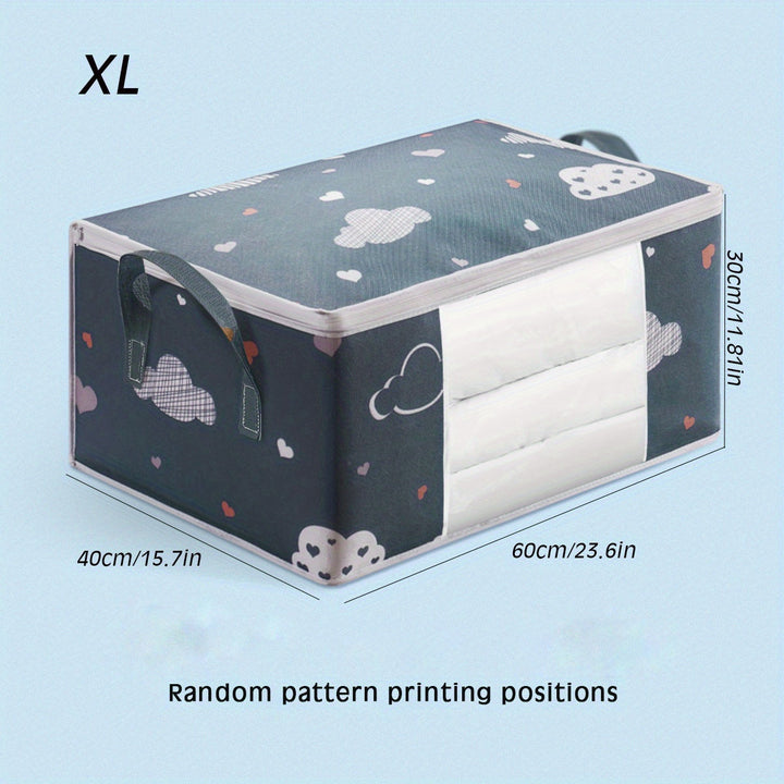 1 Unidad, Bolsa De Almacenamiento Para Guardarropa, Impresa, De Gran Capacidad, A Prueba De Polvo, Con Asas, Organizador De Armario Y Contenedor De Almacenamiento Para Ropa, Edredones, Juguetes, Solución De Almacenamiento Y Mudanza Familiar, Accesorios P
