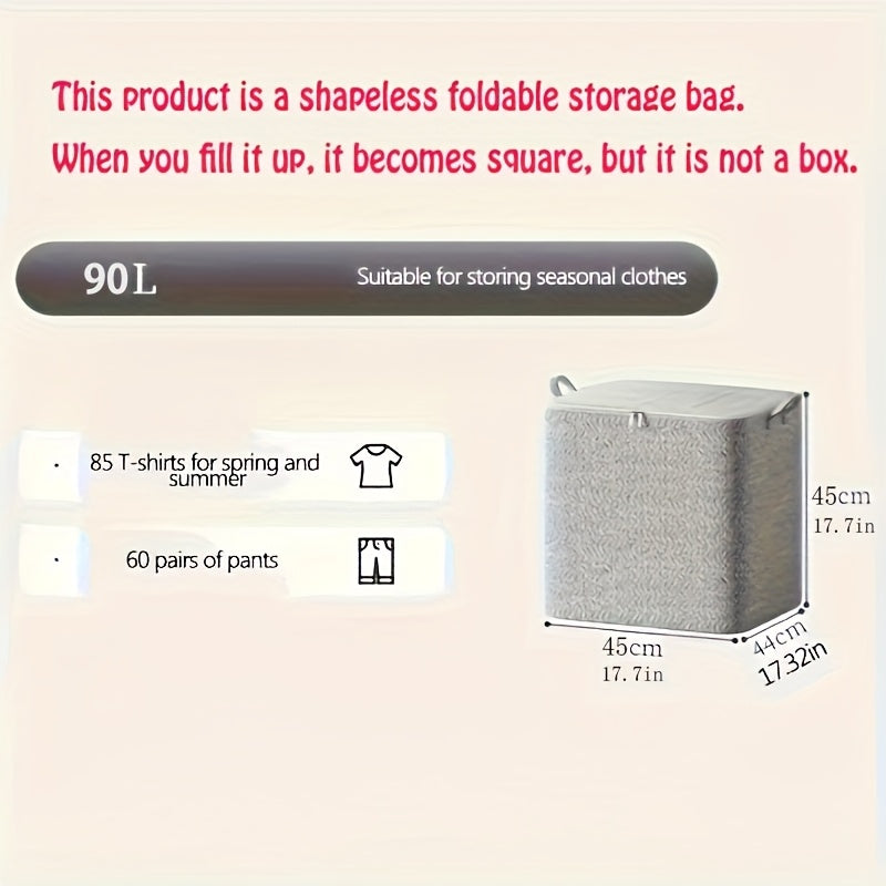 1pc Bolsa de Almacenamiento Plegable Grande con Cremallera - Organizador de Lona Lavable y Duradero para Ropa, Edredones, Calcetines, Mantas, Juguetes - Diseño Ahorrador de Espacio para la Organización del Hogar, Almacenamiento Debajo de la Cama
