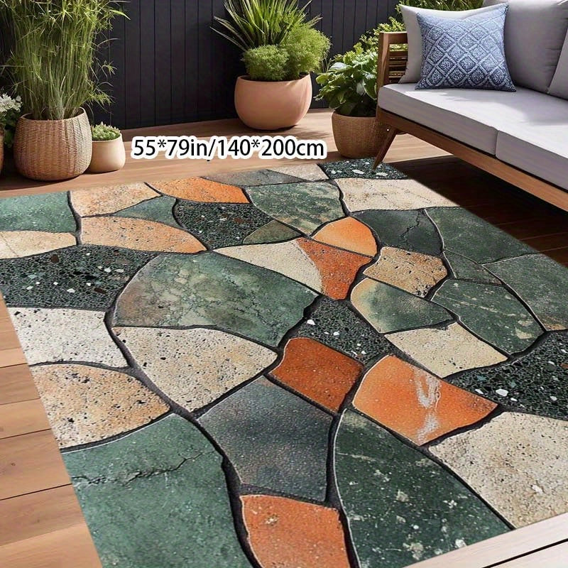 Tapete de área con patrón de piedra natural - Poliéster suave, lavable en máquina, decoración al aire libre para patio, balcón y picnic - 79x118 pulgadas, 200x300 cm, tapete de decoración al aire libre | Diseño de piedra natural | Tapete lavable en máqui