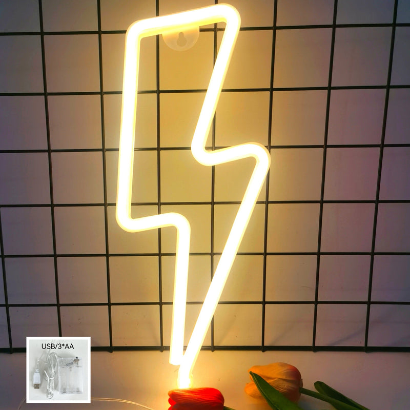 1pc Luz de neón relámpago, luz decorativa LED de doble alimentación por USB o batería, material plástico para colgar en la pared con control de interruptor, adecuada para salas de juegos, bares, fiestas, regalo de cumpleaños