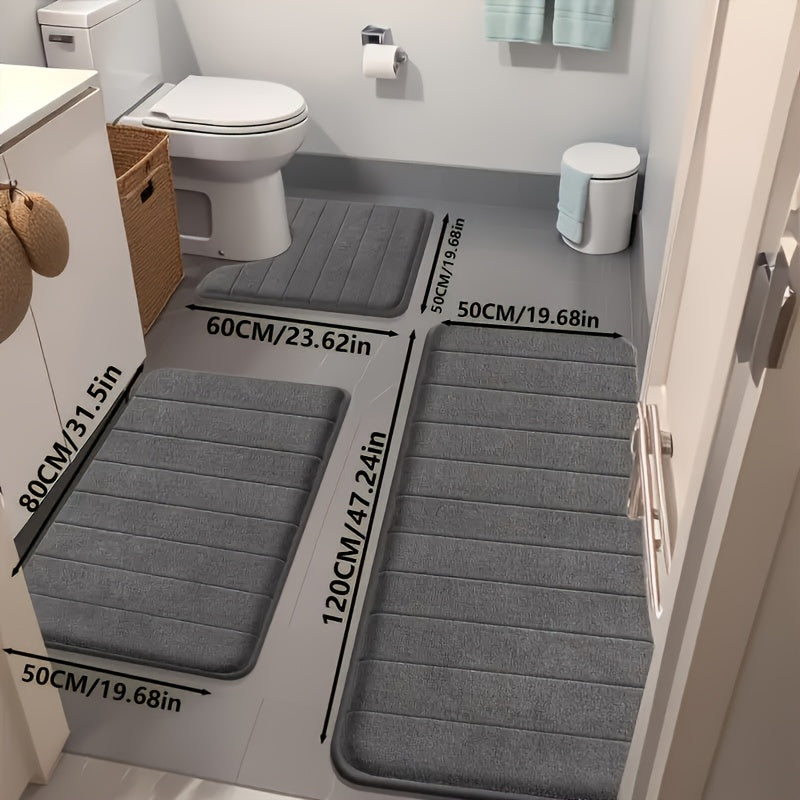 Juego de baño de espuma de memoria premium: [Densidad de esponja 25D] 3 piezas de alfombrilla antideslizante, alfombrilla de baño de terciopelo super suave y absorbente con forma de U para el inodoro - Adecuado para bañera, ducha, accesorios de baño, alf