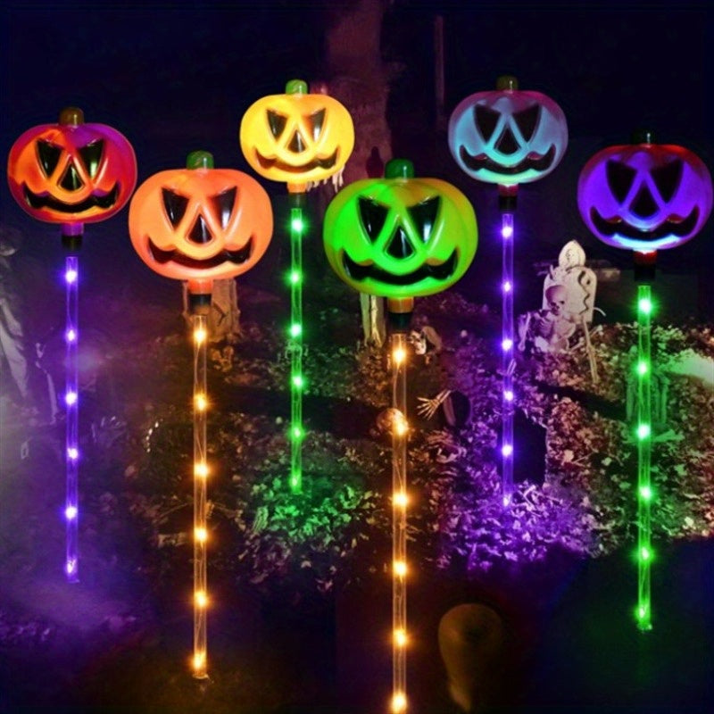 1 Juego de 6 Luces Solares de Calabaza de Halloween para Tierra, Luces de Césped, Luces de Calabaza que Brilan, Adecuadas para Decoración de Jardín, Patio, Luces Decorativas, Control Inteligente de Luces, Se Enciende Automáticamente al Atardecer, Se Pued