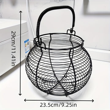 Cesta de huevos de malla metálica negra con capacidad para 50 huevos, con asas - Almacenamiento portátil y fácil de limpiar para huevos y patos, ideal para estilos de granja y recolección de huevos al aire libre, soporte para huevos.