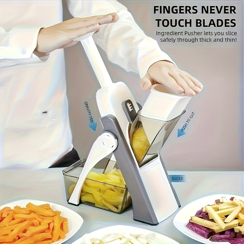 Rebanador de Mandolina Manual Cop Rose con Hoja de Acero Inoxidable - Picadora de Verduras Versátil, Cortador de Papas Fritas, Ensalada y Fruta en Cubitos - Utensilio de Cocina Ligero, Sin Necesidad de Energía, Cuerpo de Plástico ABS, Diseño Blanco y Azul