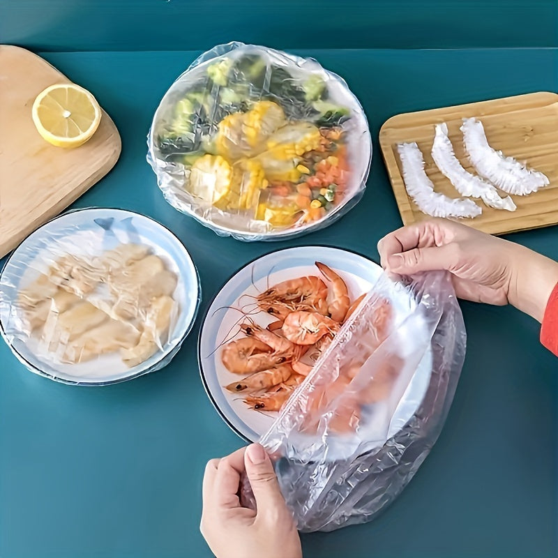 100 piezas de cubiertas adhesivas desechables de colores - Plástico grado alimenticio, perfectas para cocina, picnics y asados