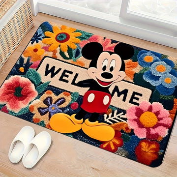 Tapete de bienvenida de Mickey Mouse - Tapete de entrada rectangular con diseño floral vibrante, resistente al deslizamiento y lavable, para Navidad, Día de San Valentín, Pascua y más, tapete de puerta de vacaciones | Tapete de bienvenida vibrante | Fond