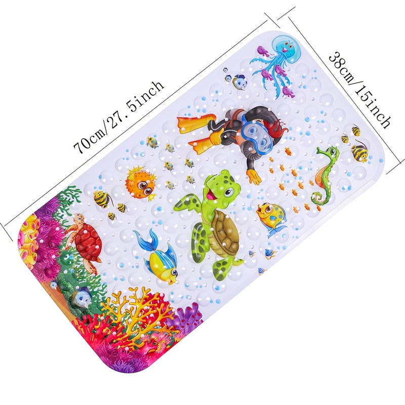 Alfombrilla de ducha de tortuga marina y vida marina antideslizante, 69,85 x 38,1 cm - Diseño de arrecife de coral vibrante con pulpo, pescado y algas, lavable en máquina, ideal para el suelo del baño y la ducha, Alfombrilla de baño | Decoración de tema