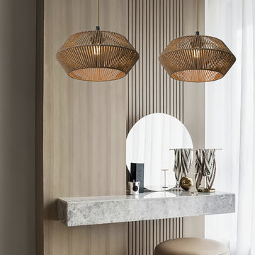 Pantalla de lámpara tejida a mano con cuerda de papel para el ambiente del comedor del balcón, iluminación creativa para casas de huéspedes y hoteles de alta gama.