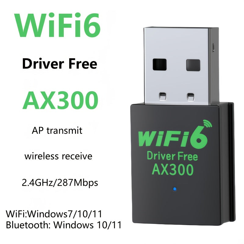 Tarjeta de Red Inalámbrica AX300 WiFi 6 para Escritorio - Adaptador Dual-Band 2.4GHz/5GHz de 300Mbps, Alimentación USB Plug & Play, Compatible con Google Chromebook, Diseño Compacto, Sin Controladores Necesarios, Conexión Rápida, Estable y Portátil, Idea