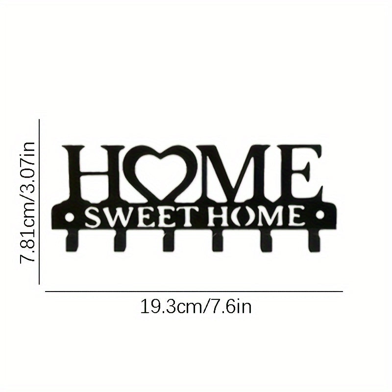 1pc Soporte de llaves de metal, decoración de pared "Hogar dulce hogar", perchero para abrigo, sombrero, toalla, cocina, baño, puerta, paraguas, impermeable, bolso, fácil instalación, montaje en pared, no necesita energía, decoración festiva para exterio