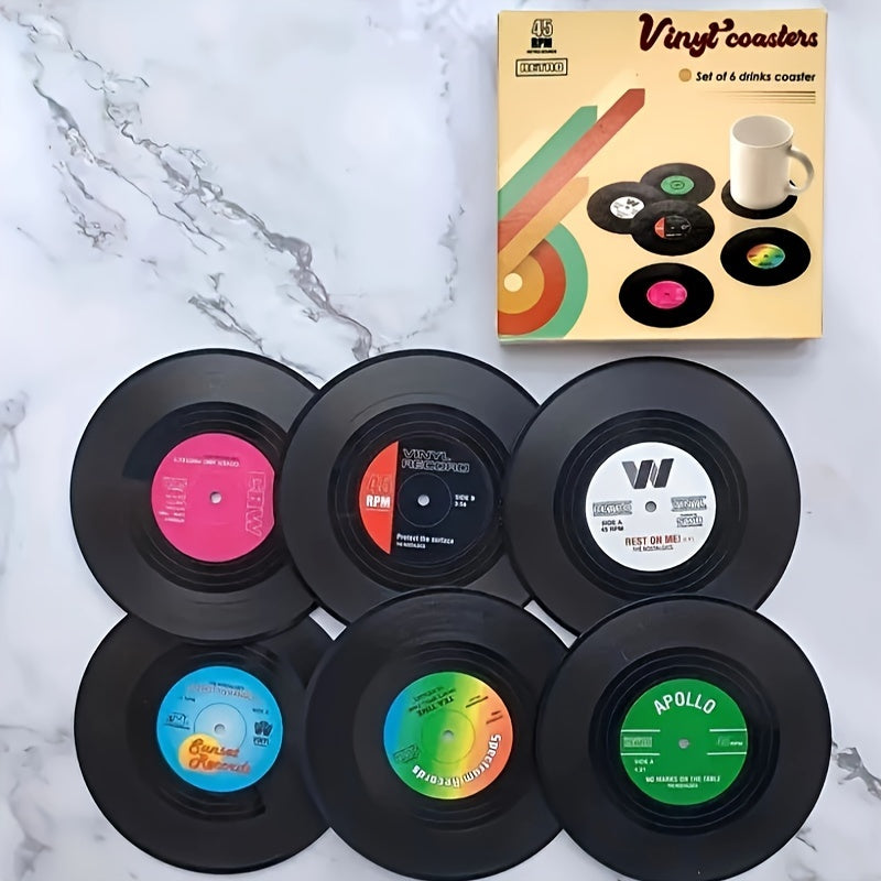 6 posavasos de vinilo, posavasos retro creativos con diseño de CD de rock americano, antideslizantes y aislantes, mantel individual para decoración de habitación