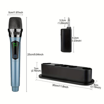 4 Piezas Sistema de Micrófono Dinámico sin varillas con Batería Recargable y Soporte de Escritorio, Adaptador 3.5mm para Canto, Bodas, Fiestas y Enseñanza