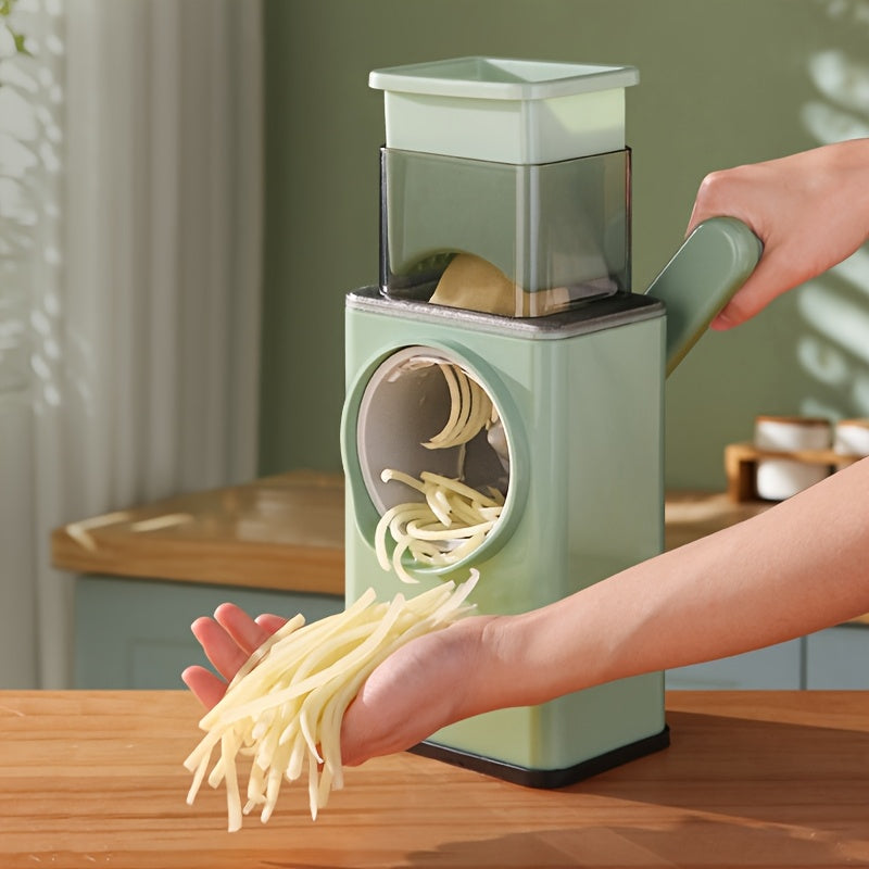 Nirva Rallador de queso rotatorio multiusos con 3 cuchillas intercambiables de acero inoxidable, picadora de verduras con manivela manual, potentes ventosas