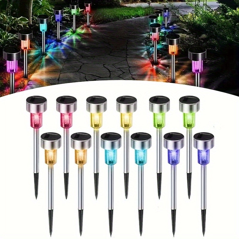 10/12 piezas de Luces Solares para Jardín Exterior, Luces Decorativas de Acero Inoxidable para Exteriores, Ideales para Decoración Festiva (Navidad, Halloween, Fiestas), Adecuadas para Iluminación Duradera en Bajos de Calle, Patios y Caminos