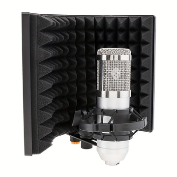 Escudo de Aislamiento de Micrófono Profesional de 3 Paneles con Espuma Absorbente de Alta Densidad - Plegable y Portátil para Podcasting y Grabación en Estudio, Negro