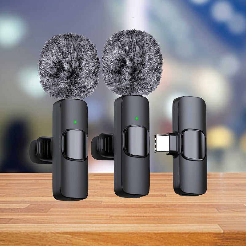 Micrófono lavalier inalámbrico con cubierta antiviento para smartphones, laptops y grabación de audio y video, ideal para entrevistas, podcasts y vlogs