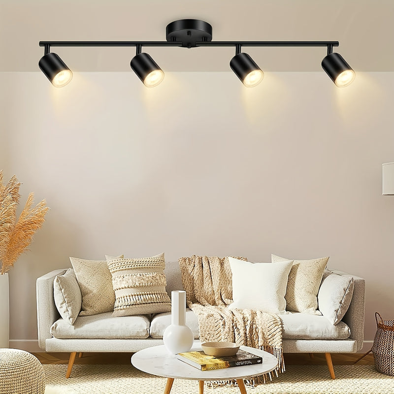 Iluminación de Carril, Luces LED Giratorias de 4 Luces para Cocina Moderna, Apliques Semiflatos para Comedor/Pasillo/Oficina (Enchufe GU10, Bombilla No Incluida)