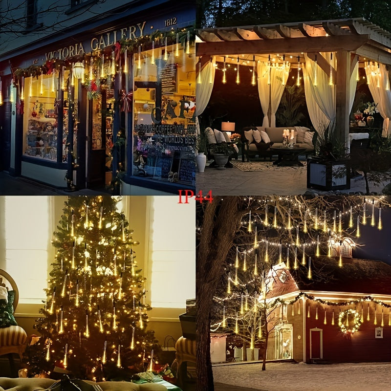 Luces Navideñas Exteriores de Forma de Copo de Nieve, Lluvia de Meteoro y Nevado, Decoración LED de Luces Cadenas que Caen con 8 Tubos y 288 LEDs (IP44)