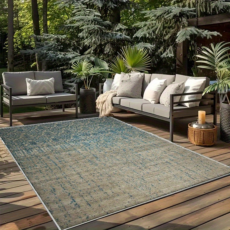 1 pieza de alfombrilla de área al aire libre estilo bohemio - Ligera, antideslizante, fácil de limpiar, alfombrilla de poliéster con patrones intrincados azules y beige para verano y otoño - Perfecta para campistas, muelles, balcones, patios, jardines tr