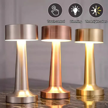 1 lámpara de mesa LED sensible al tacto moderna con ajuste de luz de 3 tonos, batería de litio recargable por USB, acabado dorado metálico, ideal para dormitorio, estudio, sala de lectura, comedor, bar, sala de estar - respaldo de energía de emergencia,