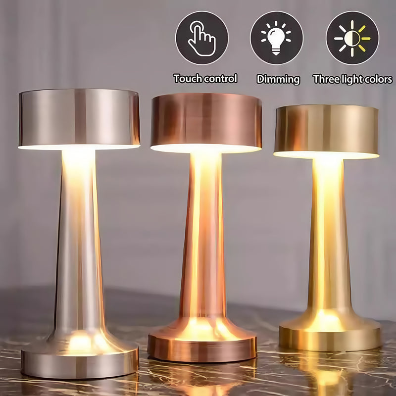 1 lámpara de mesa LED sensible al tacto moderna con ajuste de luz de 3 tonos, batería de litio recargable por USB, acabado dorado metálico, ideal para dormitorio, estudio, sala de lectura, comedor, bar, sala de estar - respaldo de energía de emergencia,