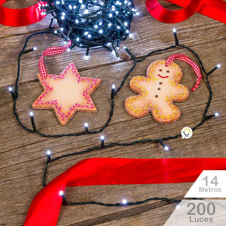 Extensión Luz LED Lineal 200 Luces 14m Cable Verde Blanco 1451