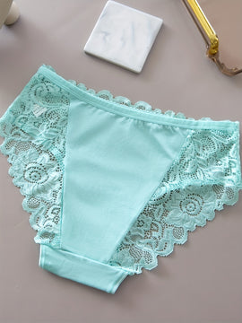 Conjunto de 5 Bragas de Encaje Floral, Bragas Triangulares Cómodas para Mujer con Ribete de Encaje