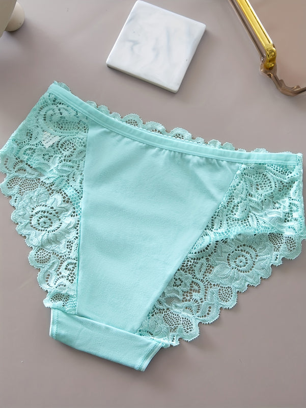 Conjunto de 5 Bragas de Encaje Floral, Bragas Triangulares Cómodas para Mujer con Ribete de Encaje